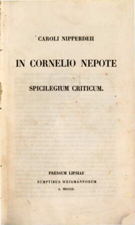 In Cornelio Nepote : spicilegium criticum