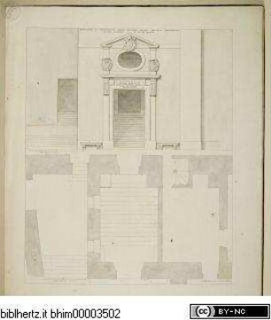 Bauwerke und Monumente in Avignon und in der Grafschaft Venaissin : Lavierte Federzeichnungen von Pierre Mignard, 1640 - 1725 (Titel fingiert), Ichnographia et Orthographia Portae Interioris Palatii Apostolici Avenionensis nec non Scalarum ad Aulam Primam