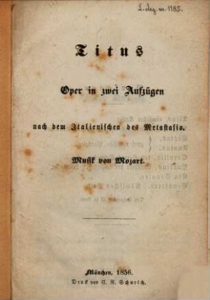 Titus : Oper in zwei Aufzügen