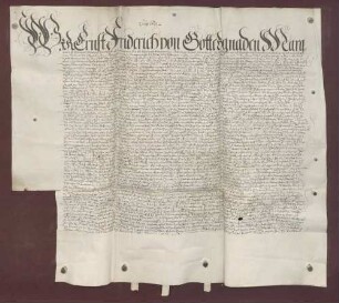 Markgraf Ernst Friedrich von Baden-Durlach leiht vom Domstift Basel 6.000 fl. Bürgen die die Flecken Gundelfingen und Vörstetten
