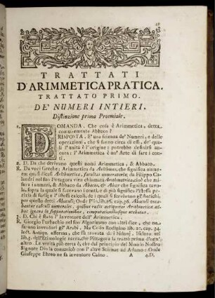 Trattati D'Arimmetica Practica. Tratto Primo.