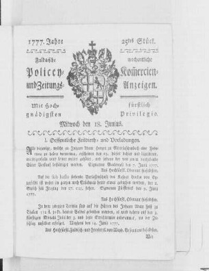 25tes Stück, Ausgabe vom 18. Junius 1777
