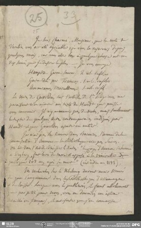 Eigenh. Brief von Guillaume Favre an August Wilhelm von Schlegel, La Grange, ohne Datumsangabe