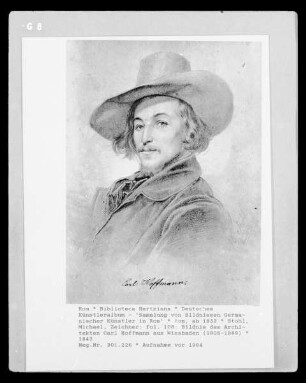 Deutsches Künstleralbum: Sammlung von Bildnissen Germanischer Künstler in Rom — fol. 108: Bildnis des Architekten Carl Hoffmann aus Wiesbaden (1806-1889)