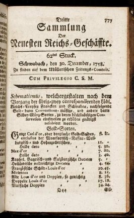 62tes Stuck. Schwabach, den 30. December, 1758.