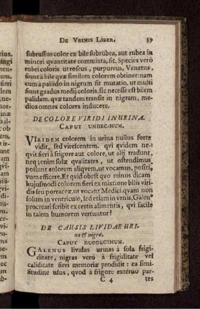 De Colore Viridi In Urina. Caput Undecimum. De Causis Lividae Urinae & nigrae. Caput Duodecimum.