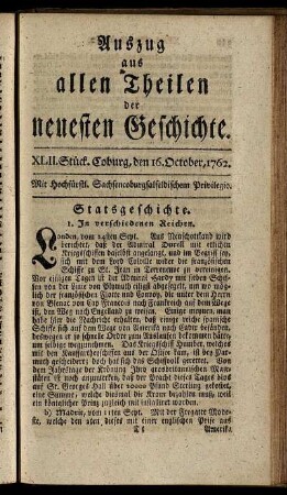 XLII. Stück. Coburg, den 16. October, 1762.