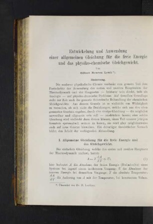 Entwicklung und Anwendung einer allgemeinen Gleichung für die freie Energie und das physiko-chemische Gleichgewicht.