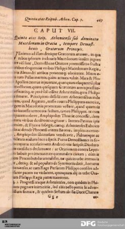 Caput VII. Quinta ætas Reip. Atheniensis sub dominatu Macedonum in Græcia, tempore Demosthenis, Oratorum Principis