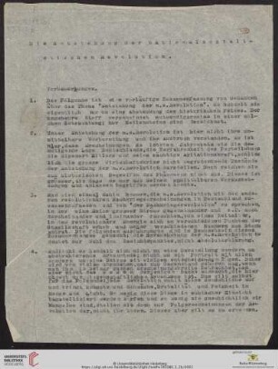 Johannes Kühn, Die Entstehung der nationalistischen/ nationalsozialistischen Revolution (Typoskript, Durchschlag)