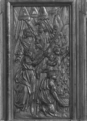 Detail vom Altaraufsatz: Moses schlägt Wasser aus dem Felsen (Manawunder)
