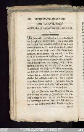 Der LXXVII. Brief an Dieselbe, zu Rochers Mittwoch den 5 Aug. 1671.