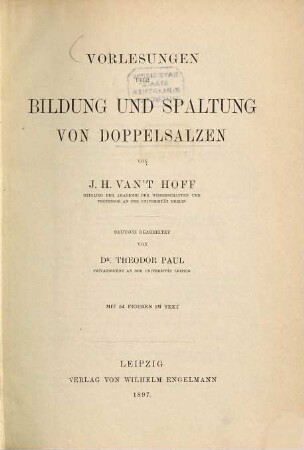 Vorlesungen über Bildung und Spaltung von Doppelsalzen