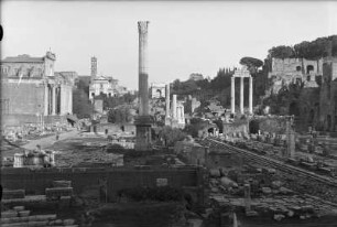 Rom. Forum Romanum. Rechts der Palatin und links der Tempel des Antonius Pius und der Faustina