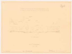 Gartenanlage Bereitschaftssiedlung Oberschlesische Hydrierwerke, Blechhammer: Siedlungshaus Typ 5: Ansicht Gartenseite 1:100
