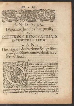 Cap. I. De origine, derivatione & significatione ...