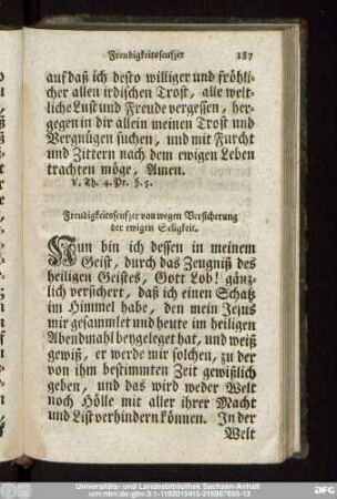 Freudigkeitsseufzer von wegen Versicherung der ewigen Seligkeit.