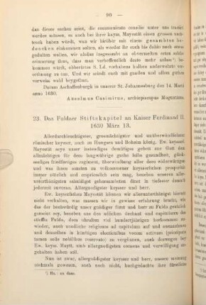 23. Das Fuldaer Stiftskapitel an Kaiser Ferdinand II. 1630 März 13.