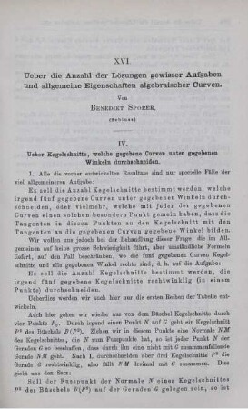 XVI. Ueber die Anzahl der Lösungen gewisser Aufgaben und allgemeine Eigenschaften algebraischer Curven.