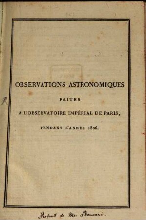Observations Astronomiques faites à Paris 1806