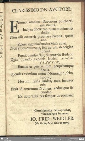 Clarissimo Dn. Auctori