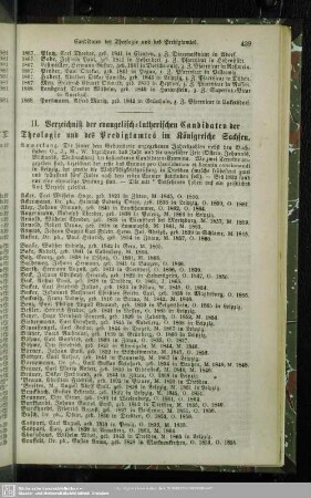 II. Verzeichniß der evangelisch-lutherischen Candidaten der Theologie und des Predigtamtes im Königreiche Sachsen