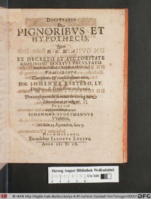 Disputatio De Pignoribus Et Hypothecis