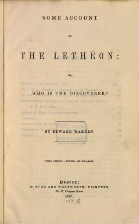 Some account of the Letheon: or, who is the Discoverer?
