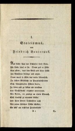 I. Stoicismus, von Friedrich Bouterwek