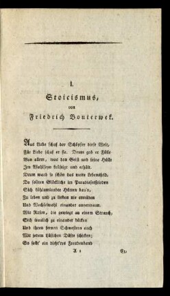 I. Stoicismus, von Friedrich Bouterwek