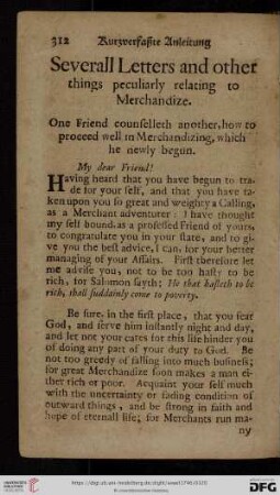 Several Letters and other things peculiarly relating to Merchandize