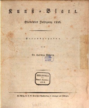 Morgenblatt für gebildete Stände. Kunst-Blatt. 7. 1826