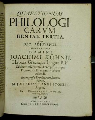 Quaestionum Philologicarum Πεντασ Tertia [...]