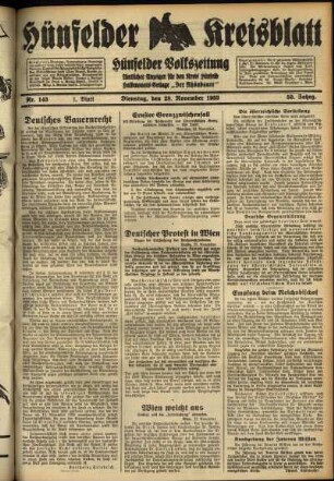 Erste Ausgabe vom Dienstag, den 28. November 1933.