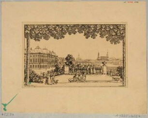 Blick vom Garten des Japanischen Palais auf das Palais und die Altstadt von Dresden nach Südosten