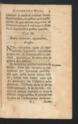 Cap. III. Ratio nominis, apparatus, divisio.
