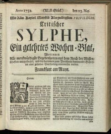 (XLII. Stück.) den. 23. May. Anno 1752.