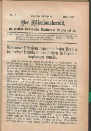 Nr 5. Zwölfter Jahrgang. Mai 1912.
