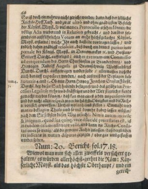 Num: 20. Bericht. fol. 17. 18.