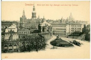 Dresden. Zwinger und Schloss mit Straßenbahn