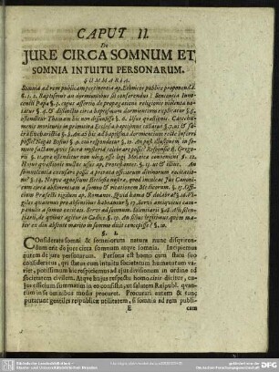 Caput II. De Iure Circa Somnum Et Somnia Intuitu Personarum