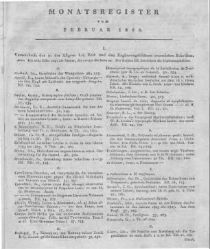 Monatsregister vom Februar 1830