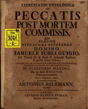 Exercitatio theologica de peccatis post mortem commissis