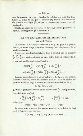 SUR UNE NOUVELLE FORMULE ARITHMÉTIQUE.