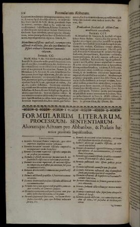 Formularium Literarum, Processuum, Sententiarum.
