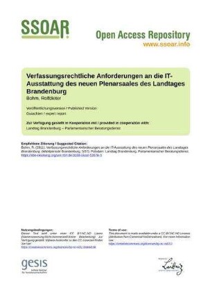 Verfassungsrechtliche Anforderungen an die IT-Ausstattung des neuen Plenarsaales des Landtages Brandenburg