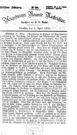 Augsburger neueste Nachrichten : Schwäbischer Kurier. 1872,4/6 = Jg. 11