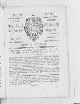39tes Stück., Ausgabe vom 29. September 1781