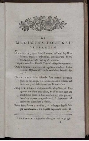 De medicina forensi generatim.