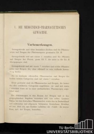 I. Die medicinisch-pharmaceutischen Gewächse.